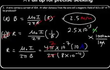Solving B = μ₀I/(2πR) for R. Given I = 10 A, B = 8 × 10⁻⁴ T. Result: R = 2.5 × 10⁻³ m = 2.5 mm.